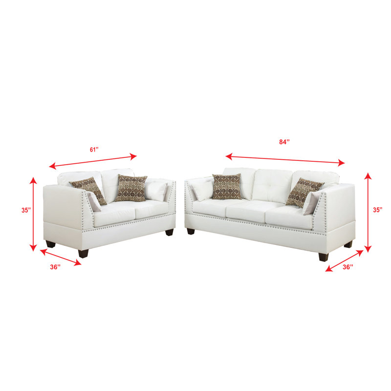 2 - Piece Faux Leather Living Room Set, White