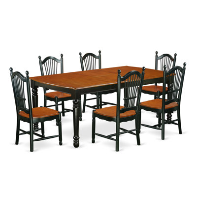 7 Piece Modern Dining Table Set Consist of a Rectangle Wooden Table with Butterfly Leaf and 6 Dining Room Chairs, 42x78 Inch, Black & Cherry