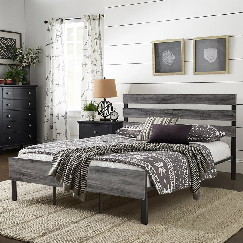 Marquitha Platform Bed with Wood Headboard and Footboard, with Under Bed Storage, Grey, King