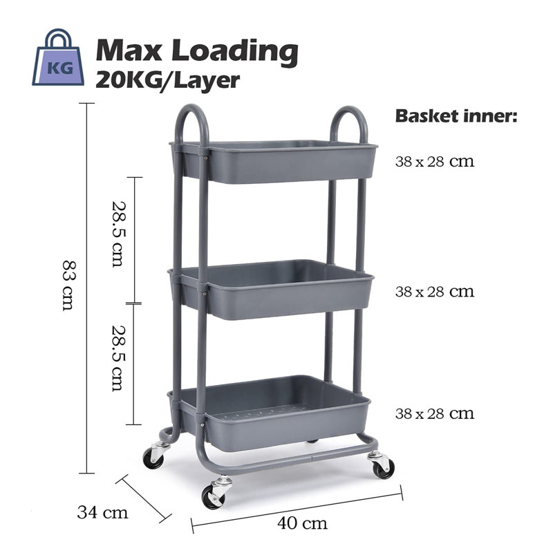 Rosemont 40cm W Utility Cart with Wheels, Grey