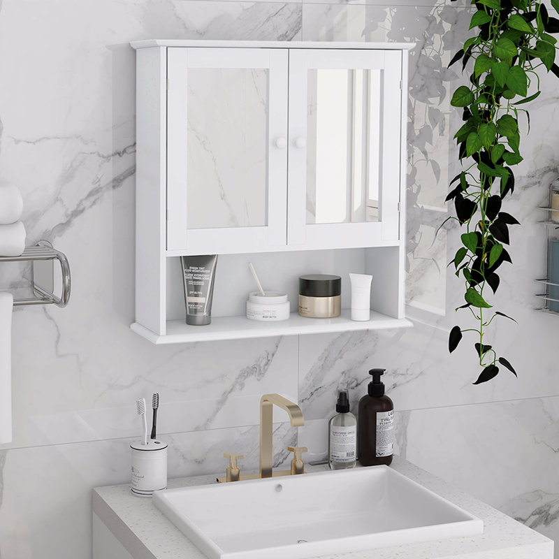 Armoire murale de salle de bain avec portes et tablettes à miroir Doule
