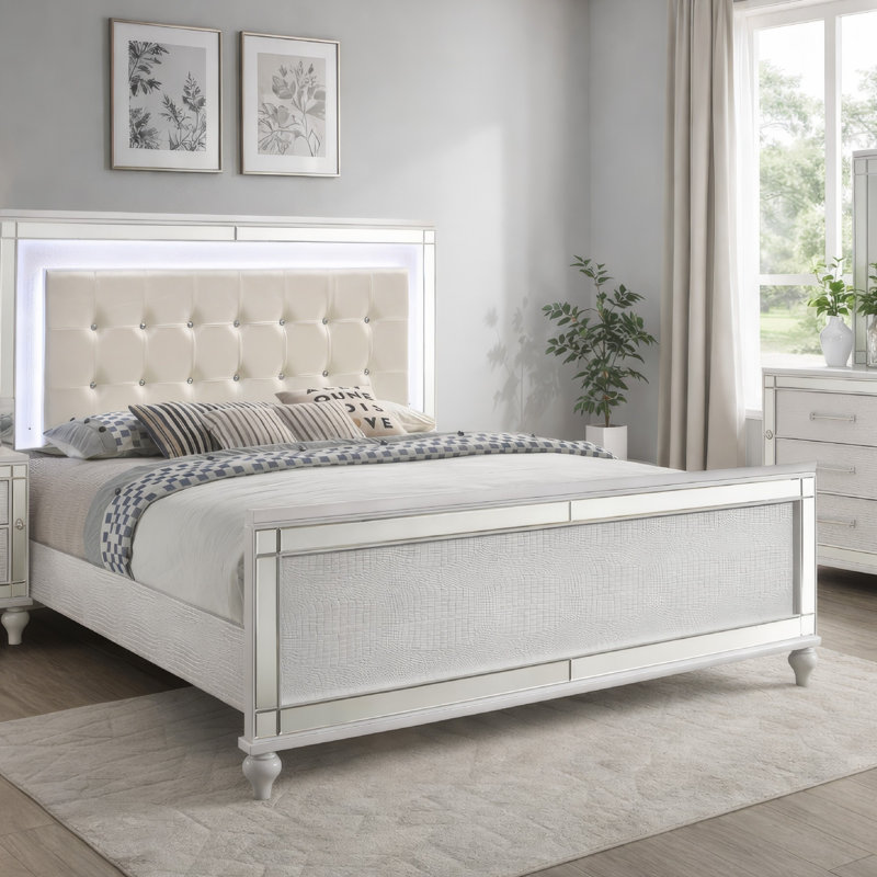 Lit plateforme tapissier Lee, Blanc, Grand