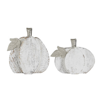 Ensemble de 2 citrouilles blanches en bois blanc