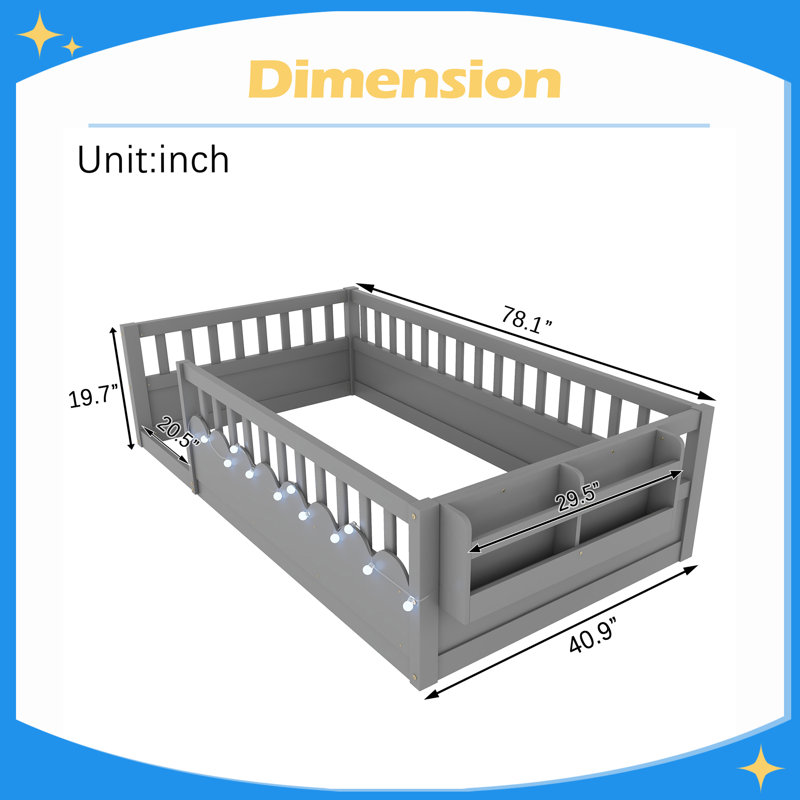 Structure de lit Montessori, Lit simple, Gris