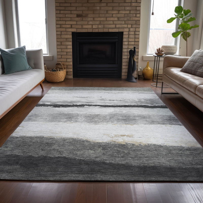 Tapis rayé intérieur / extérieur lavable à la machine ACN2169, Rectangle 10 pi x 14 pi