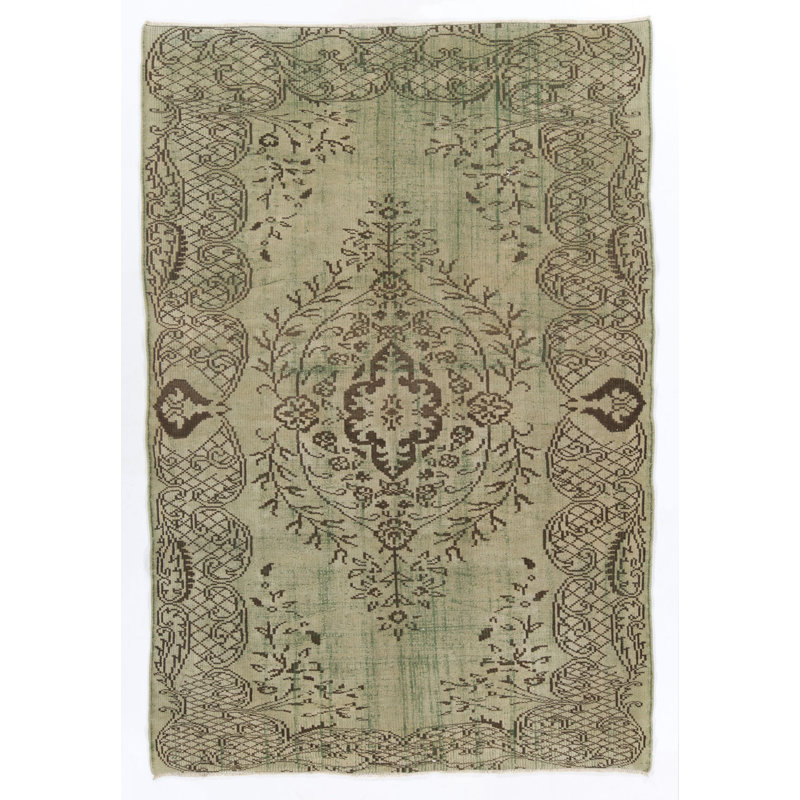 Tapis turc noué à la main 6 x 8,6 pi dans des tons de vert