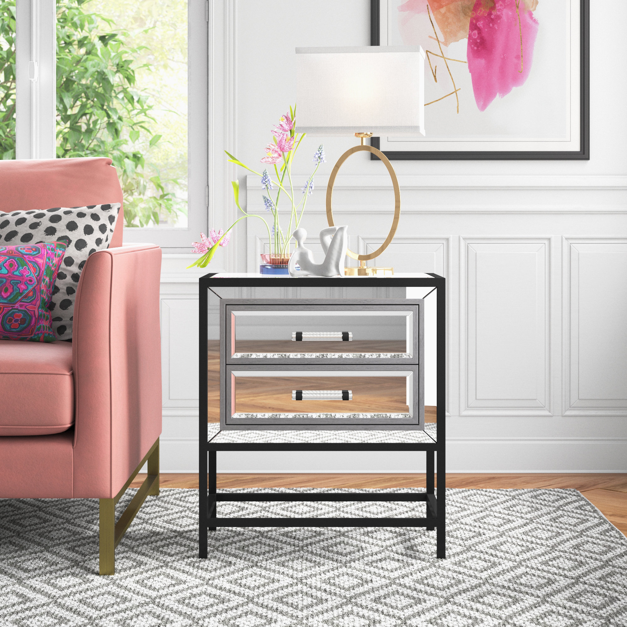 Etta Avenue™ Eliseo Mirrored Glass Top 2 Drawer End Table & Reviews Wayfair Canada