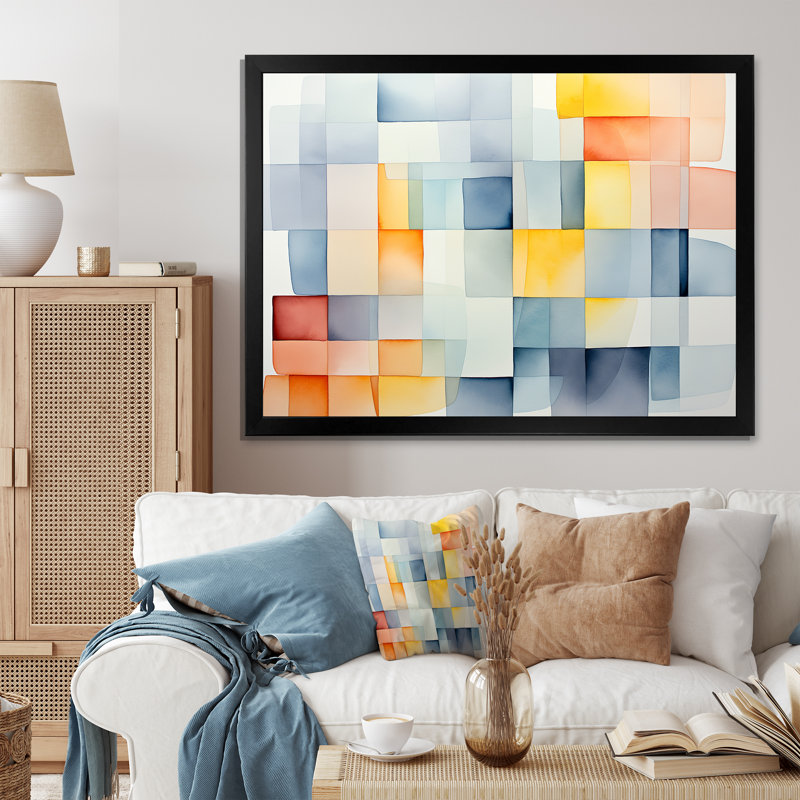 Multicolor Cubes Patterns V - Geometric Wall Art, Black Closed Corner Framed, 16" H x 32" W x 1" D