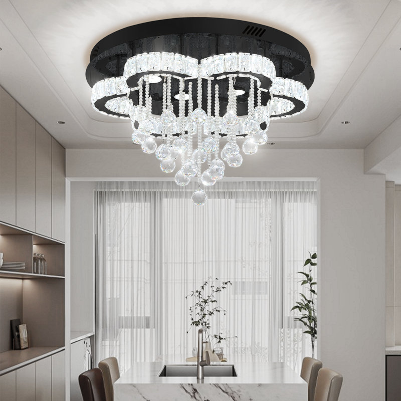Crystal Chandeliers Led Dimmable Ceiling Light, Matte Black