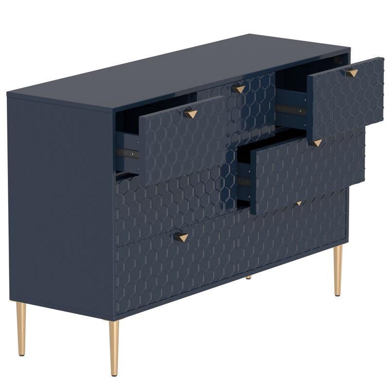 Armoire de rangement autoportante à 7 tiroirs bleu + fer avec pieds réglables et un look moderne, pour l'organisation à la maison