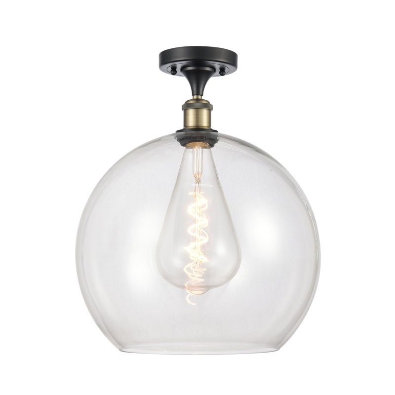 Plafonnier semi-encastré 1 lumière Cindi, H 18,38 po x l 13,75 po x P 13,75 po, Transparent, Noir / laiton antique