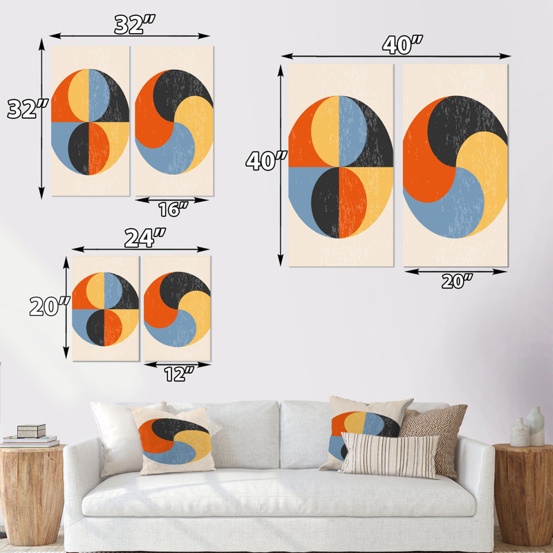 Minimal 20S Bauhaus Geometric VIII - ensemble de 2 peintures, H 20 po x l 24 po x P 1 po, Toile tendue