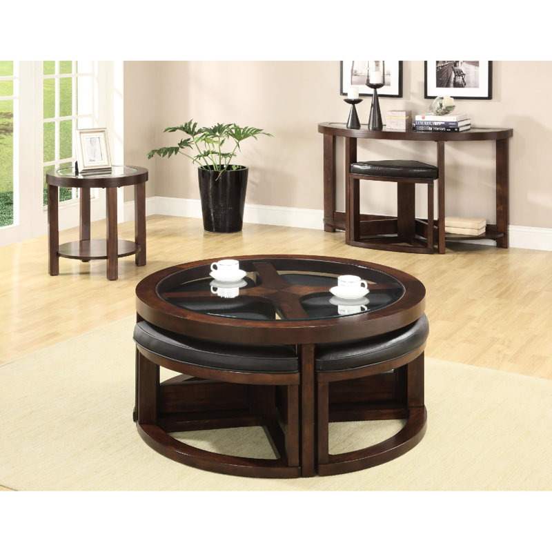 Table basse de luxe en noyer foncé avec plateau en verre biseauté de 5 mm et repose-pieds