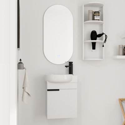 Ensemble de meuble-lavabo simple 16 po avec plateau en céramique et support de rangement flottant 16 po