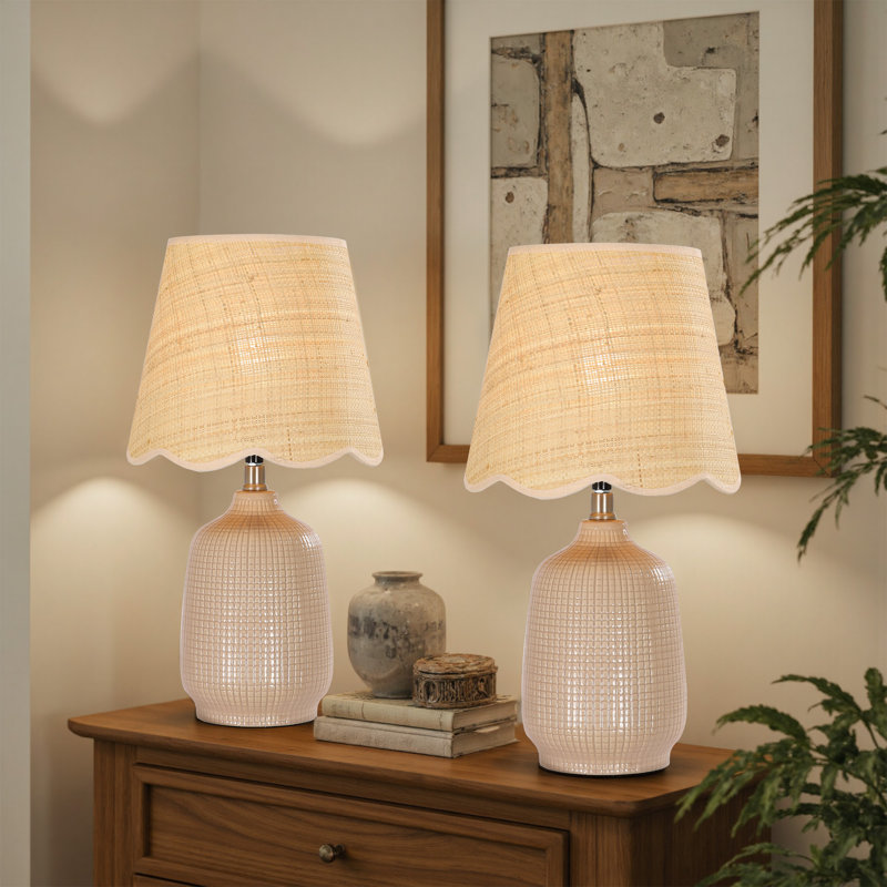 Kokenos Ceramic Table Lamp With Scallop Shade, Gray