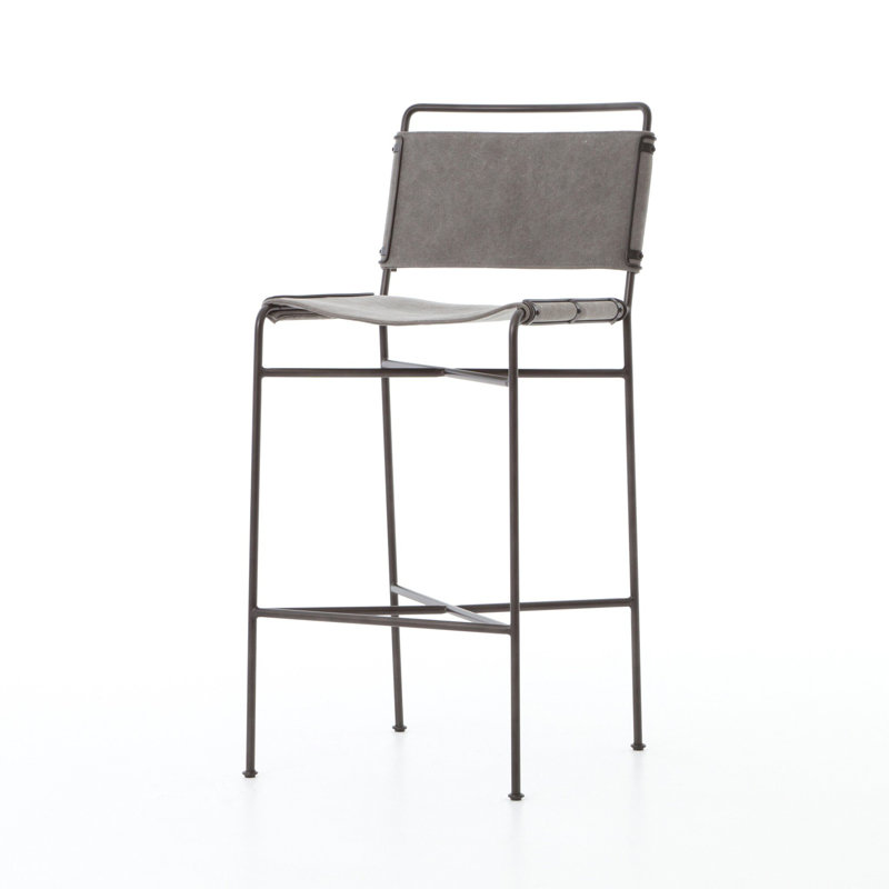 Wharton Stool, Bar Stool (30.25” Seat Height), Stonewash Grey, Waxed Black
