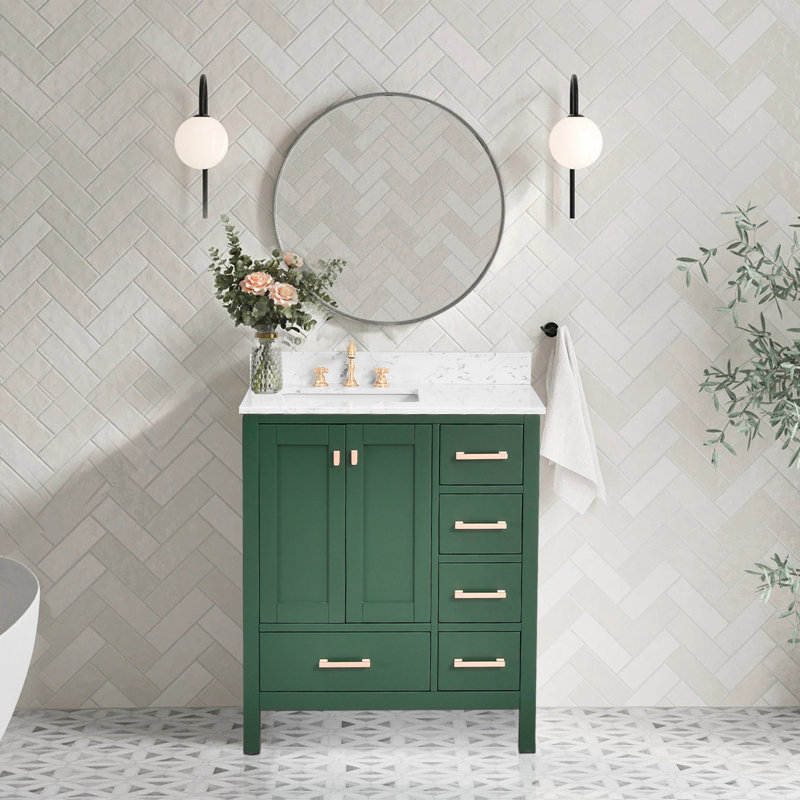 Meuble-lavabo moderne de 36 pouces avec lavabo et rangement, Vert