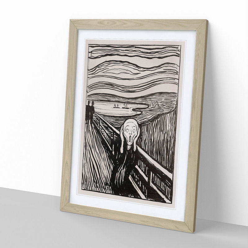 The Scream Sketch by Edvard Munch - Picture Frame Graphic Art, 65cm H x 48cm W x 2cm D, Oak Framed