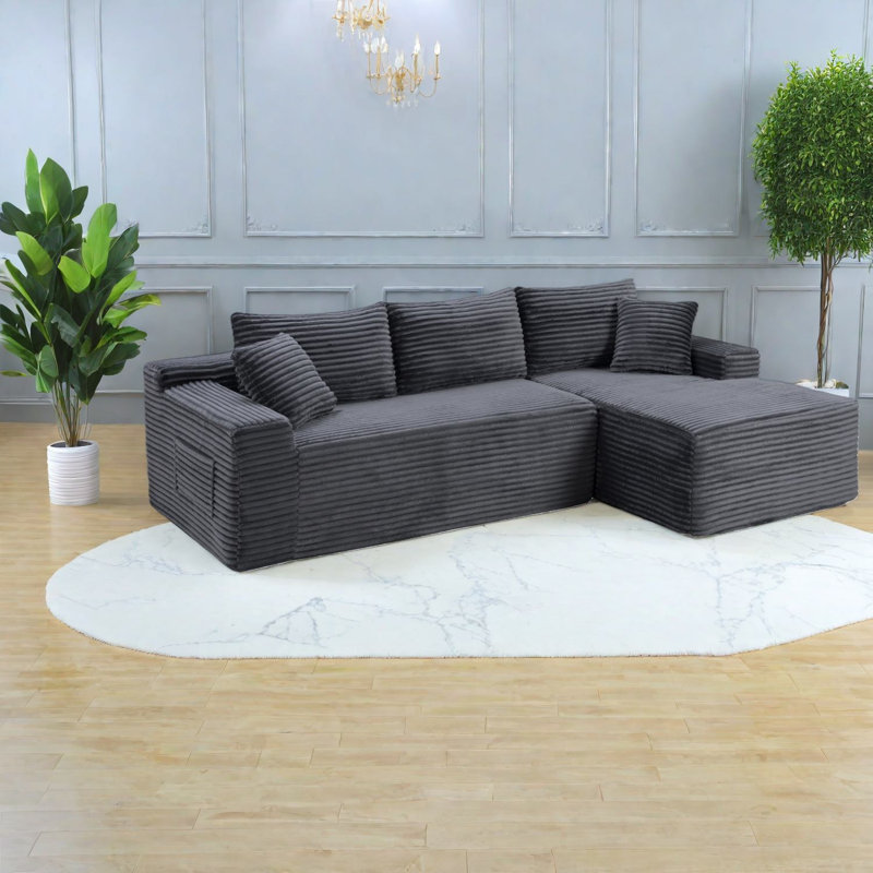Compression Cloud Sectionals, Corduroy 94.5 Inch Modern Home Chaise Sofa