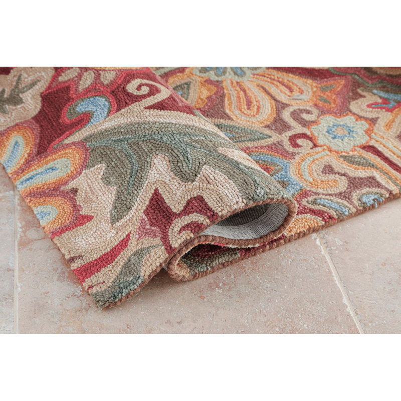 Floral Tapestry Handmade Hand Tufted Wool Spice Rug, Rectangle 3' x 5'