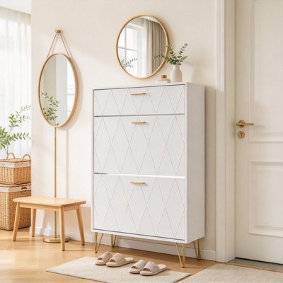 Armoire à chaussures moderne et multifonctionnelle avec 2 tiroirs rabattables, rangement pour chaussures autoportant