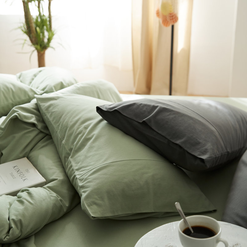 VCLIFE Luxury Soft 100% Cotton Duvet Cover Set, Queen Duvet Cover + 2 Standard Pillowcases, Mint Green