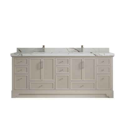 Meuble-lavabo double avec plateau Alys 84 (option boutons)