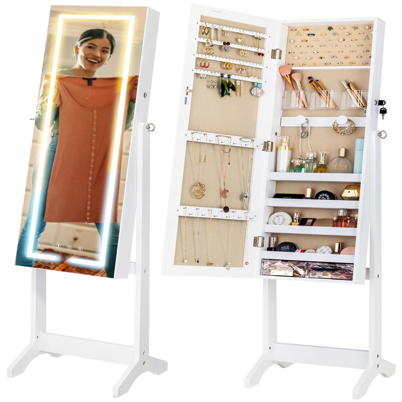 Armoire à bijoux Pearl sans cadre à DEL avec miroir magnétique, fermeture magnétique