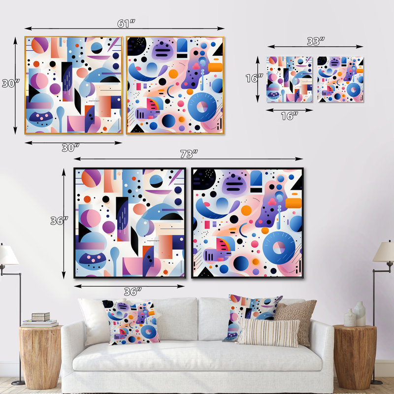 Dailah - Ensemble de 2 collages de formes carrées abstraites, Cadre flottant noir, H 36 po x l 73 po