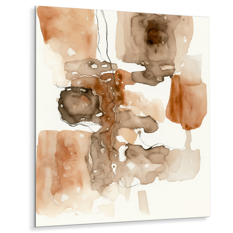 Tons de terre liquides IV - décoration murale abstraite encre liquide en métal, H 20 po x l 12 po x P 1 po