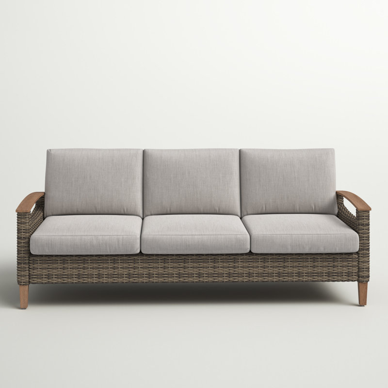 Courson 74'' Wide Premium All-Weather Wicker Patio Sofa with Cushions, Frequency Ash