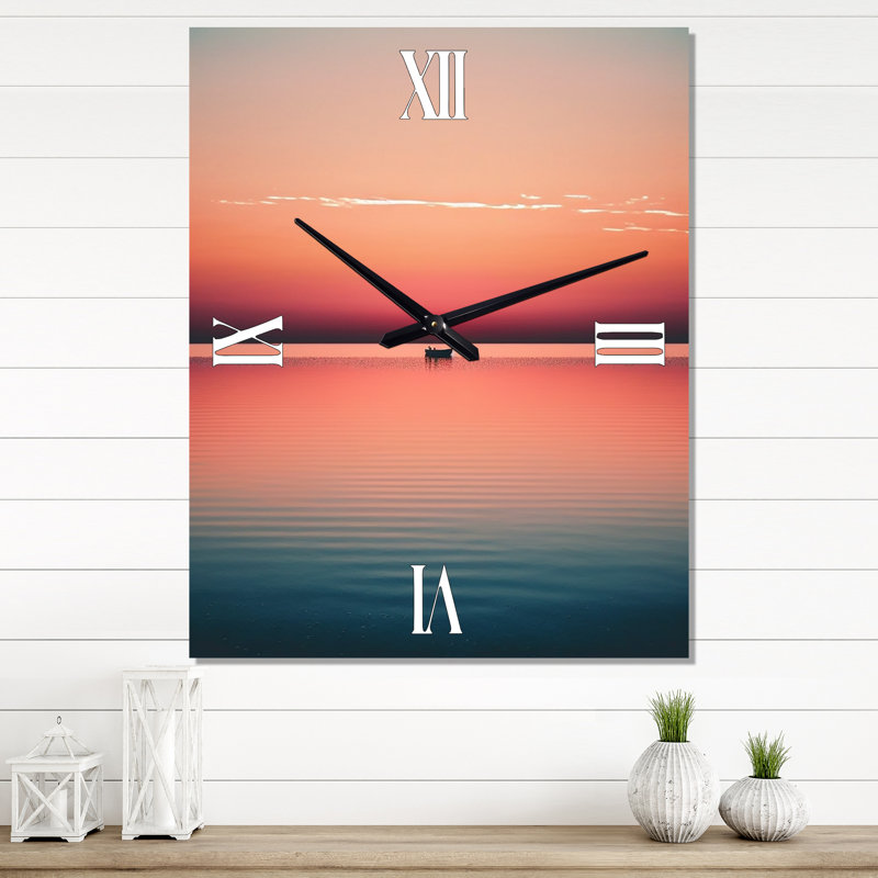 Horloge murale moderne avec coucher de soleil minimaliste pendant la pleine lune IV, Petit