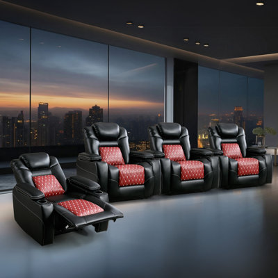  36.1'' Wide Modern and Overstuffed Breathable Leather Dual Motor Power Home Theater Seat with Adjustable Headrest, Cup Holder and USB Port