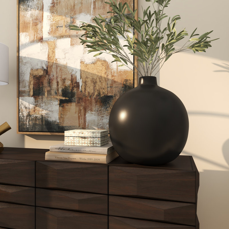 Matte Black Round Ceramic Table Vase 16.75''