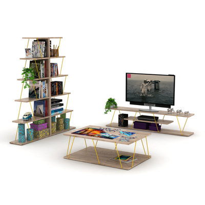 Meuble télé moderne avec 4 tablettes ouvertes