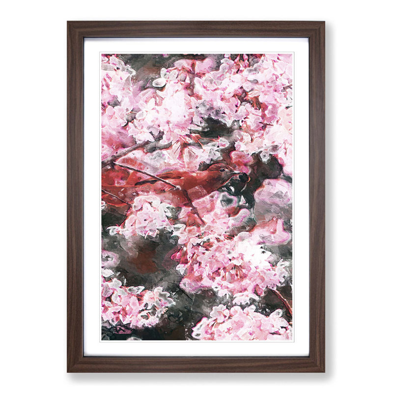Bird in the Cherry Tree in Abstract - Framed Print, Walnut Framed, 45cm H x 33cm W x 2cm D