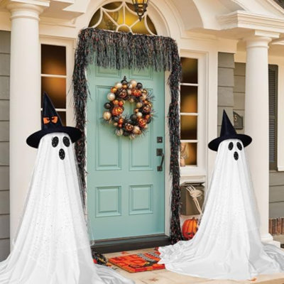 2 paquets de décorations d'Halloween pour l'extérieur, décoration de fête d'Halloween pour l'intérieur, fantôme effrayant avec guirlandes lumineuses télécommandées, lumières d'Halloween-fantômes pour les porches