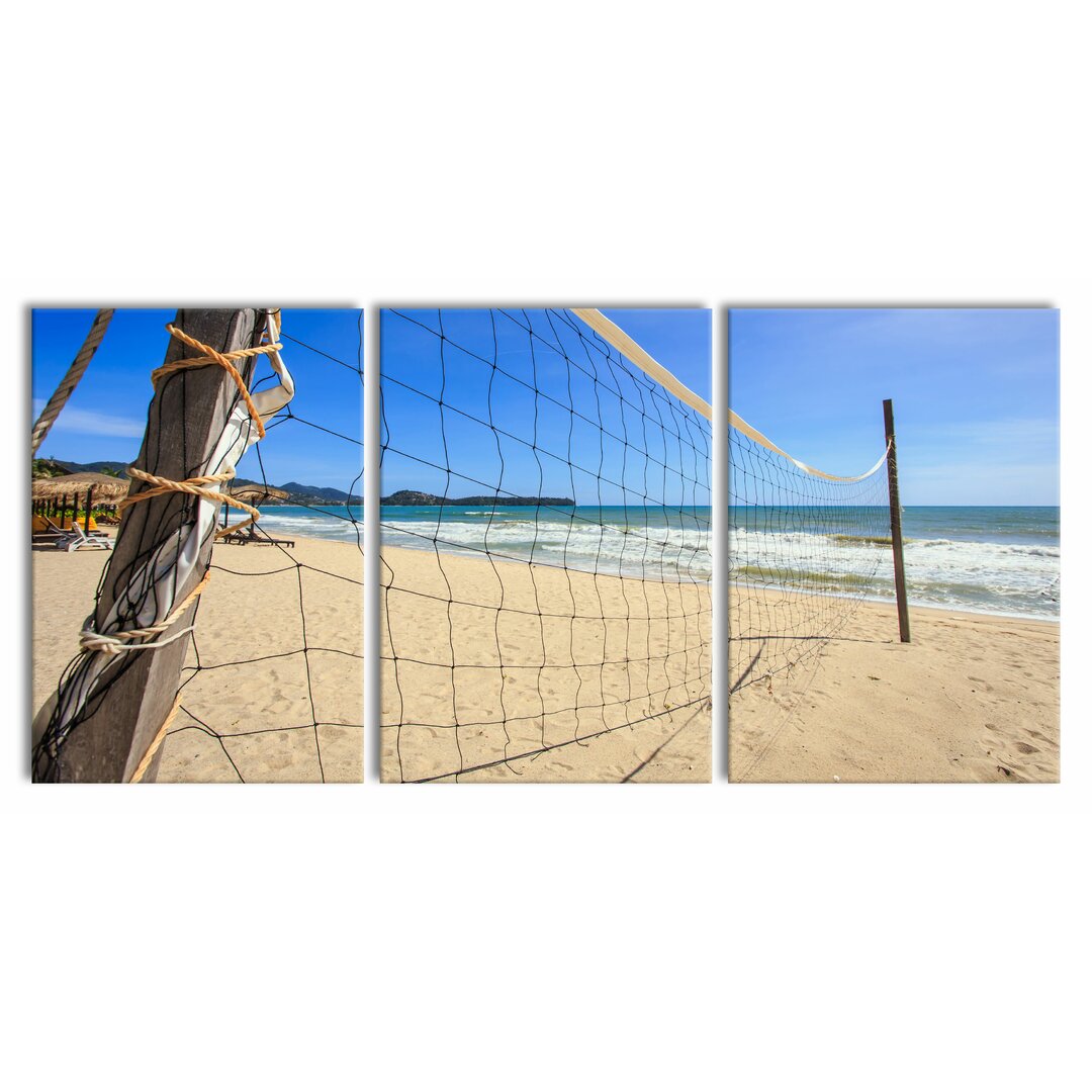 3-tlg. Leinwandbilder-Set Volleyball Net on a Beach