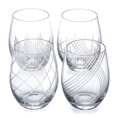 4-Piece Stemless Etched Drinking Red Wine Glasses
