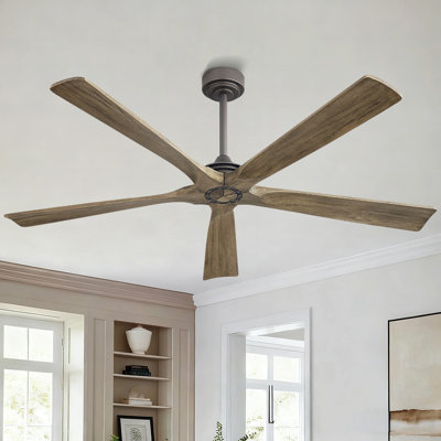 Ventilateur de plafond 60 pales 5 pales en bois massif avec silencieux et minuterie à 6 vitesses avec télécommande