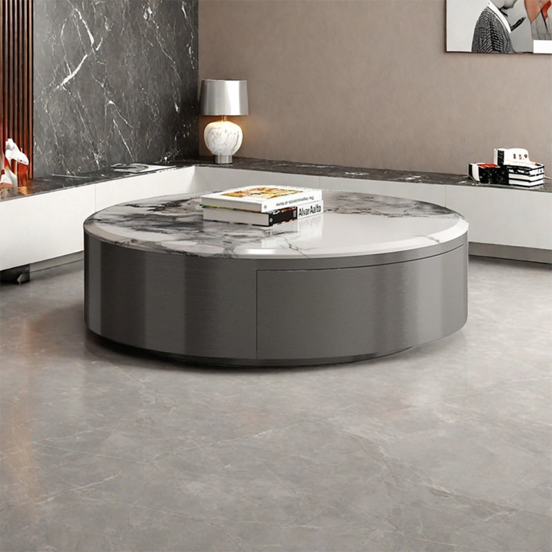Table basse ronde en pierre supercristalline, H 12,6 po x L 35,4 po x l 35,4 po
