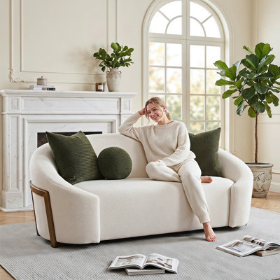 88" Modern Upholstered Polyester Sofa with 3 Accent Pillows