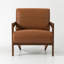 Fauteuil d'appoint en cuir véritable avec structure en chêne massif assemblée de 66 cm de large-782349375