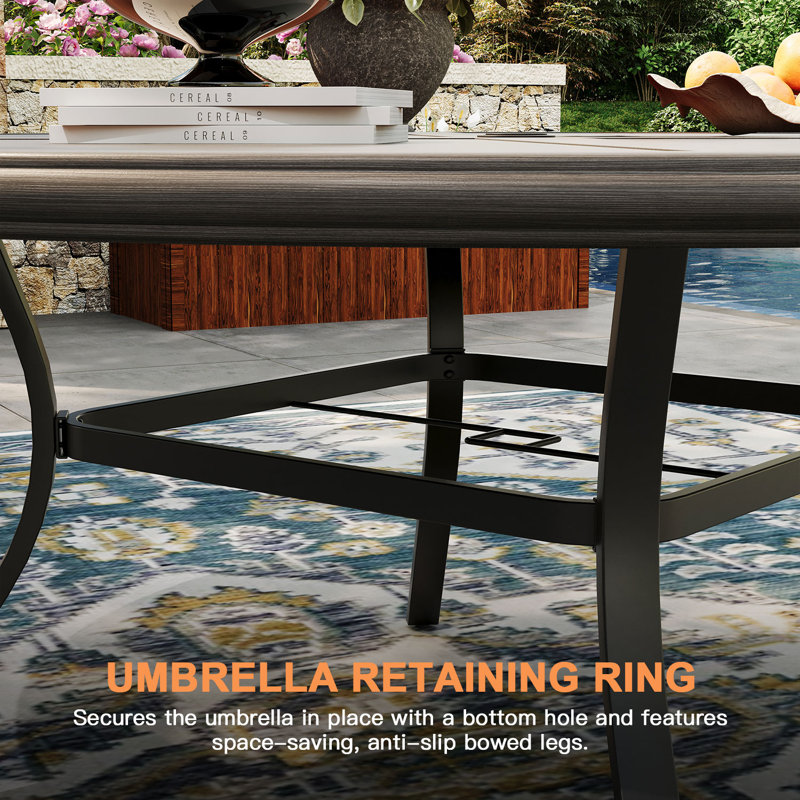 Aluminum Patio Dining Set with 53" Aluminum Round Dining Table and 6 PVC-Coated Polyester Swivel Chairs