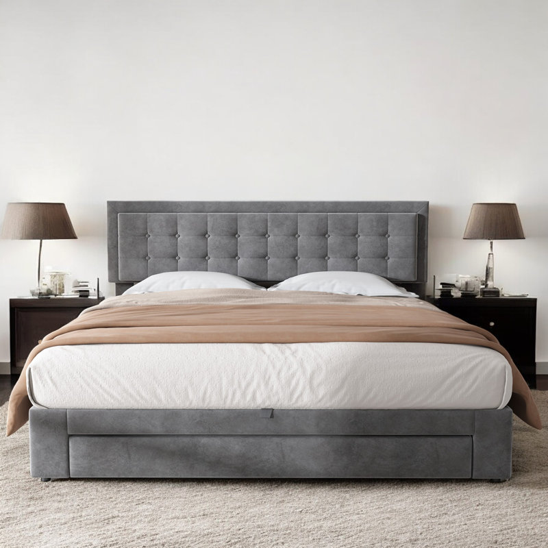 Abhia Upholstered Bed, Grey, Super King (6')