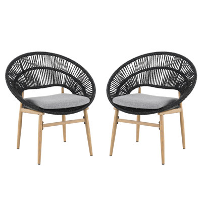 Chaise de salle à manger d'extérieur pour 2 personnes, coussins gris, simili foncé, structure en rouille pour profiter du patio, bain de soleil