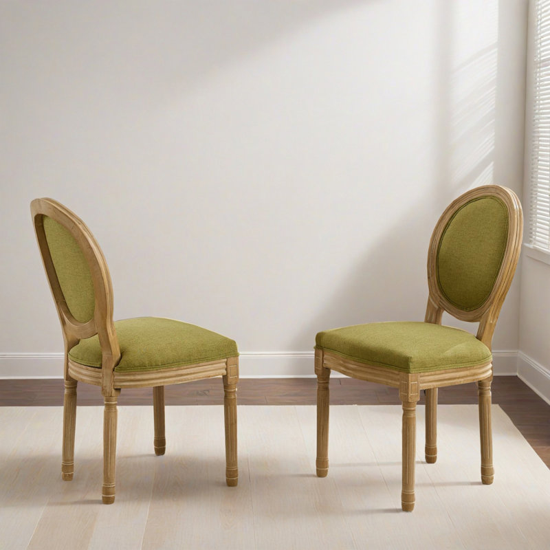 Ensemble de 2 chaises de salle à manger rembourrées à dossier de très grande taille 19,72 "H Louis II, Vert olive