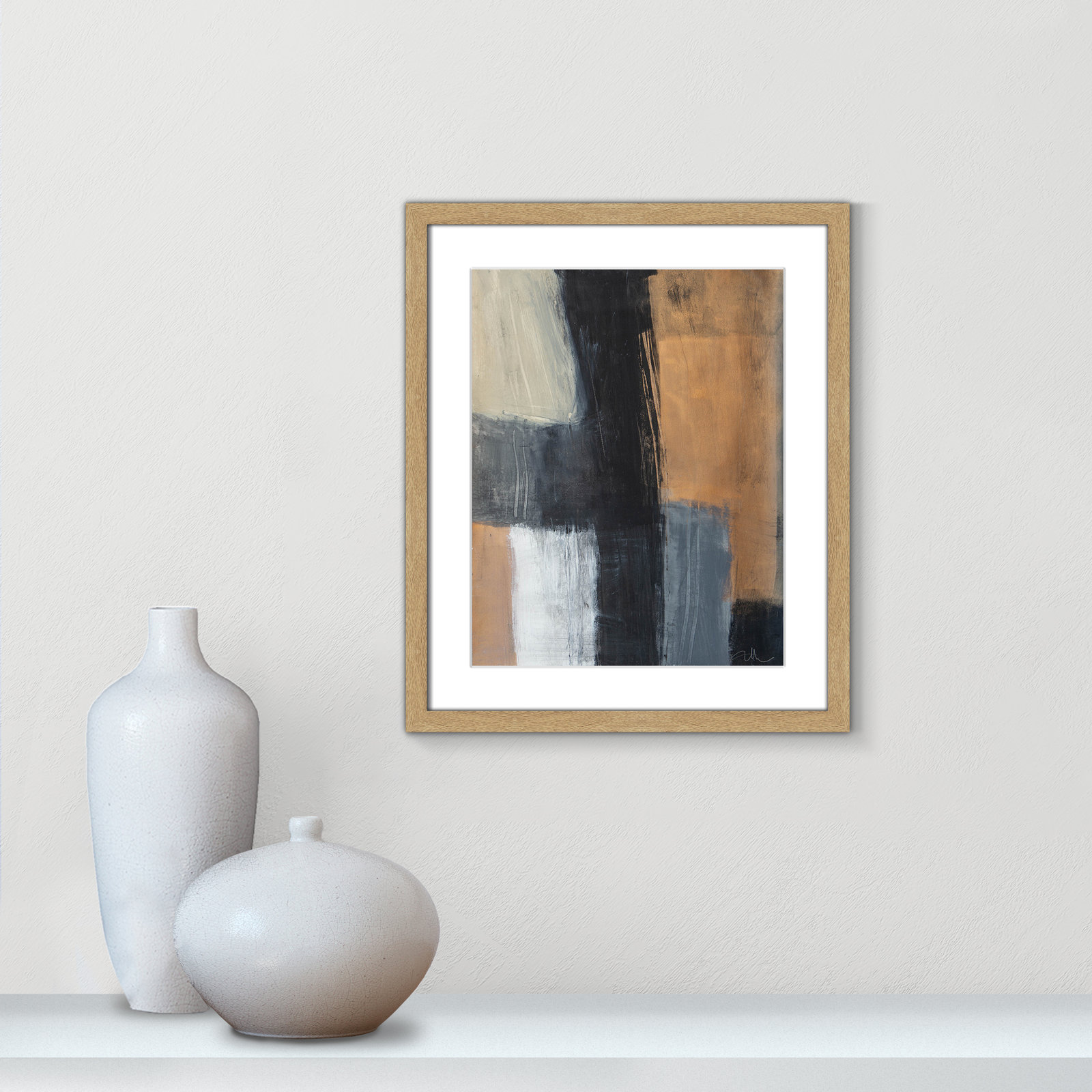 Calderon "Metallic Slate II" Print, No Mat, Natural Woodgrain Single Picture Frame, 19" H x 16" W x 1.25" D
