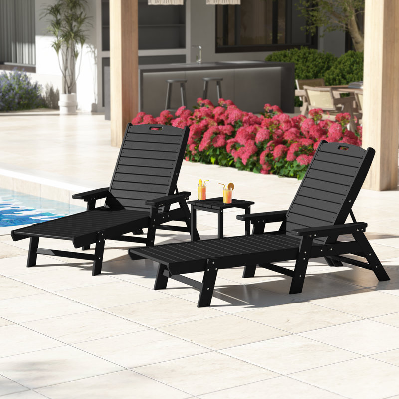 Laguna Outdoor Chaise Lounge with Table, Black