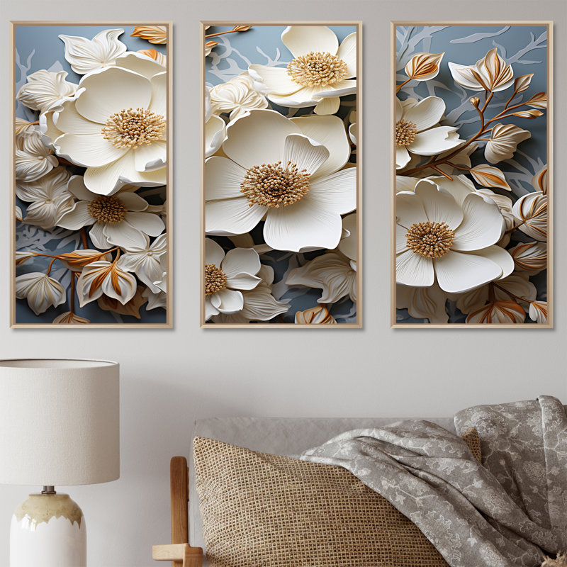 Ensemble de décorations murales en bois de cornouiller blanc doré, Cadre naturel flottant, H 32 po x l 48 po x P 1 po